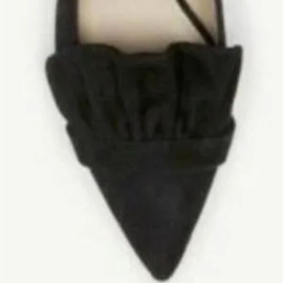 New Sole Society Womens Darbia Shoe Heel Black Suede Ruffle Pointed Toe Lea 6 - Picture 4 of 8